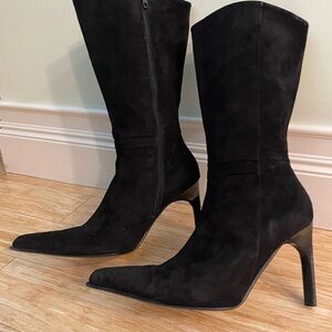 Barneys New York Black Suede Pointed Heeled Boots